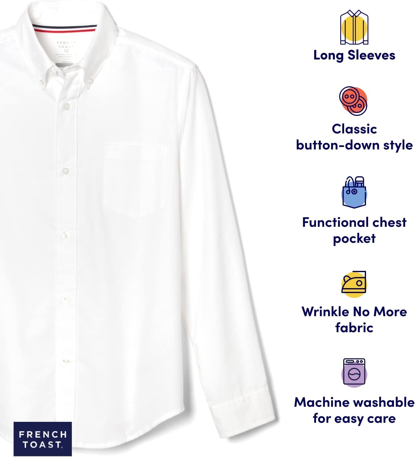 image:imageFrench Toast Boys Long Sleeve Oxford Shirt Standard amp Husky Button Down ShirtLight Blue