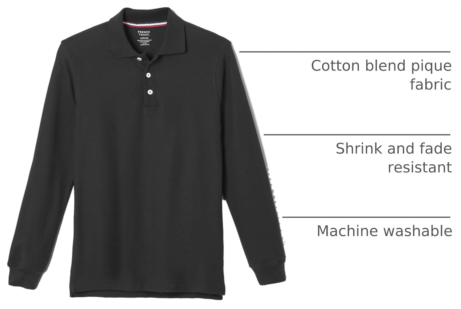 image:imageFrench Toast Boys Pique Polo School Uniform Shirt with Long Sleeves for Boys and GirlsBlack