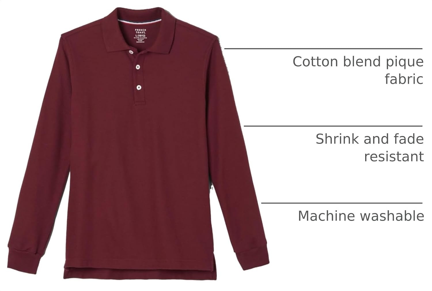 image:imageFrench Toast Boys Pique Polo School Uniform Shirt with Long Sleeves for Boys and GirlsBurgundy
