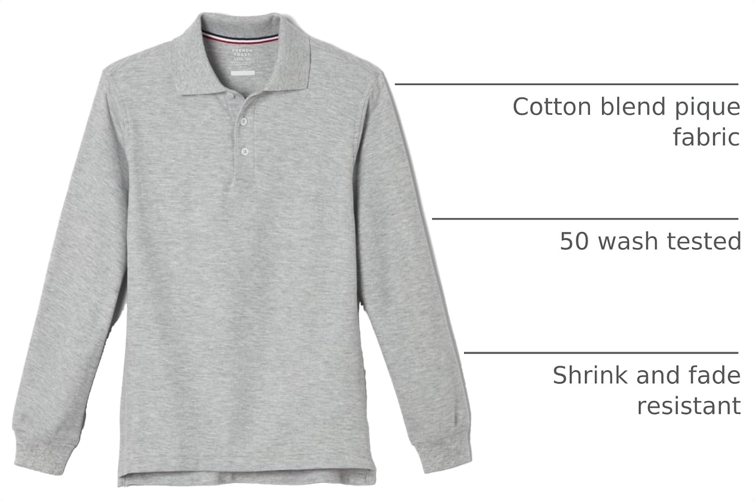 image:imageFrench Toast Boys Pique Polo School Uniform Shirt with Long Sleeves for Boys and GirlsHeather Gray