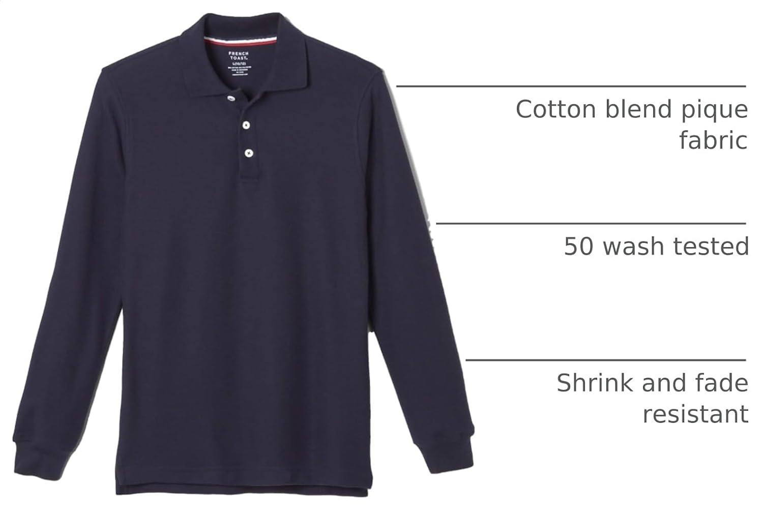image:imageFrench Toast Boys Pique Polo School Uniform Shirt with Long Sleeves for Boys and GirlsNavy