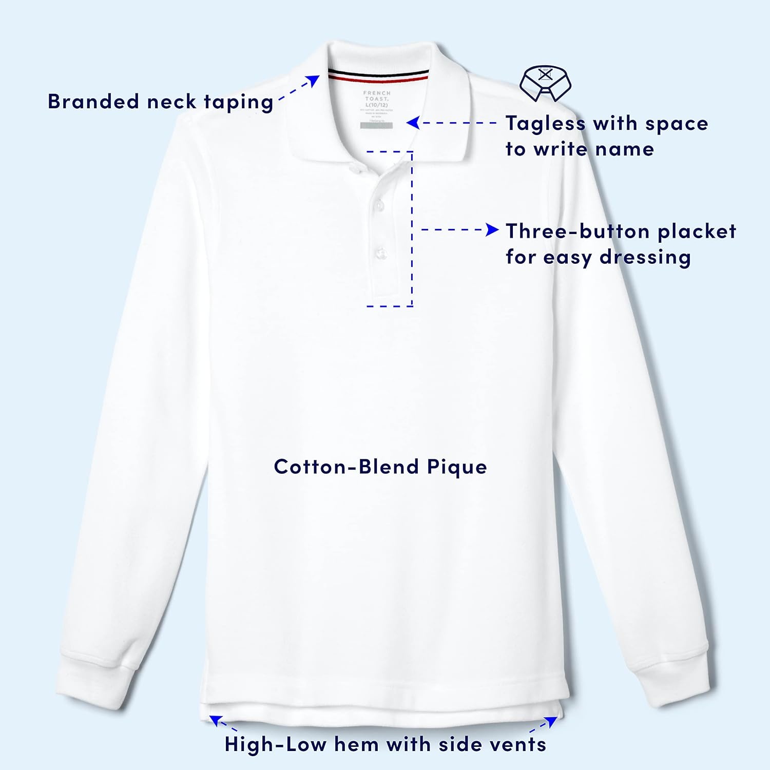 image:imageFrench Toast Boys Pique Polo School Uniform Shirt with Long Sleeves for Boys and GirlsPurple