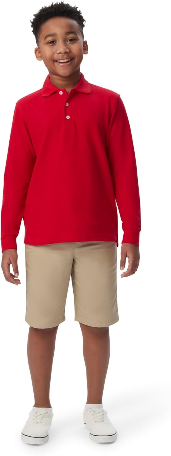 image:imageFrench Toast Boys Pique Polo School Uniform Shirt with Long Sleeves for Boys and GirlsRed