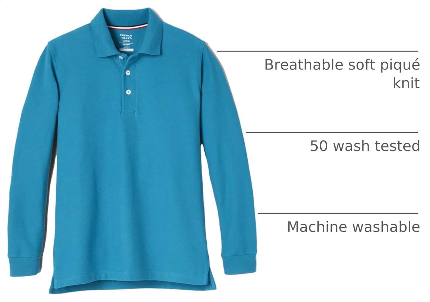 image:imageFrench Toast Boys Pique Polo School Uniform Shirt with Long Sleeves for Boys and GirlsTeal