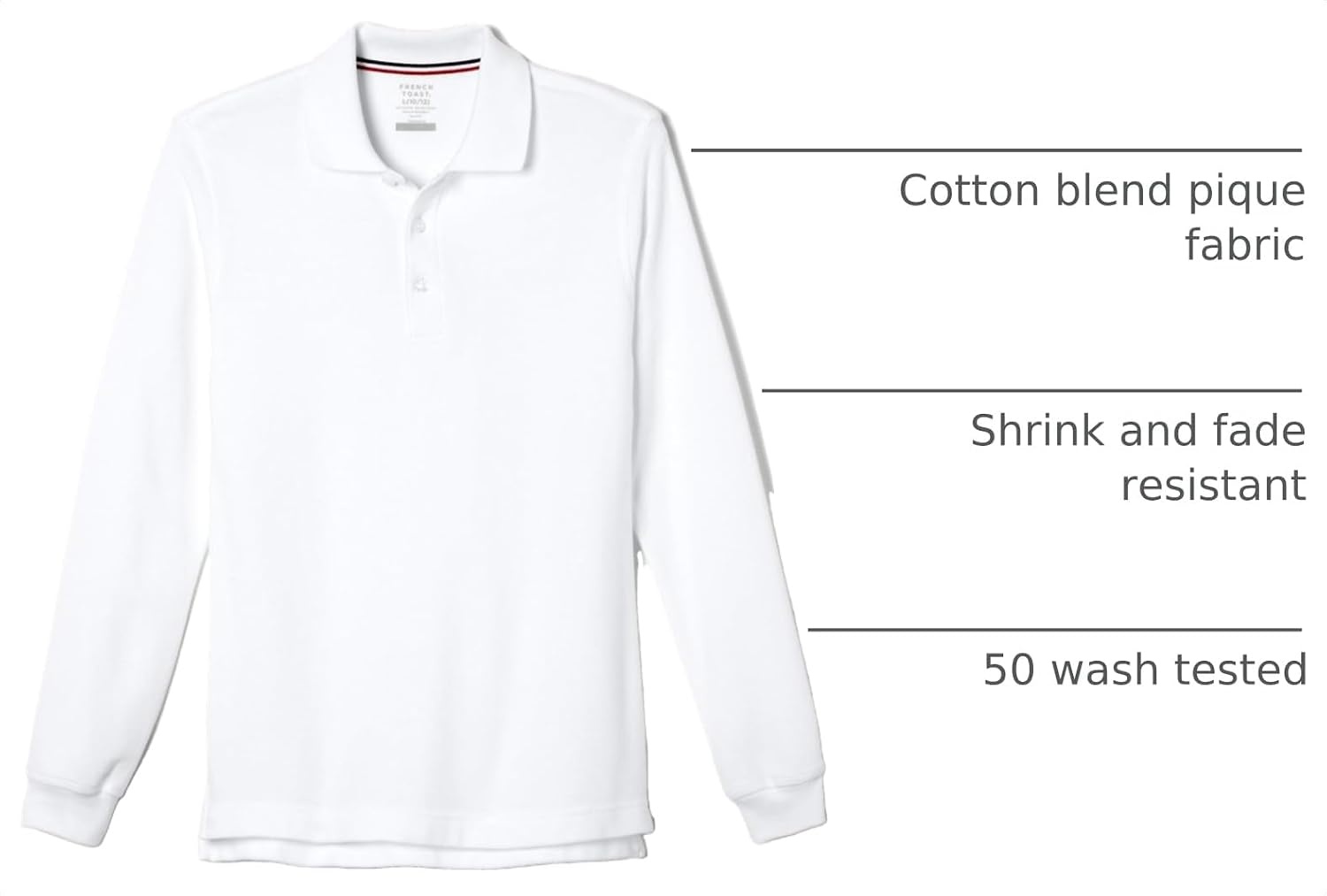 image:imageFrench Toast Boys Pique Polo School Uniform Shirt with Long Sleeves for Boys and GirlsWhite