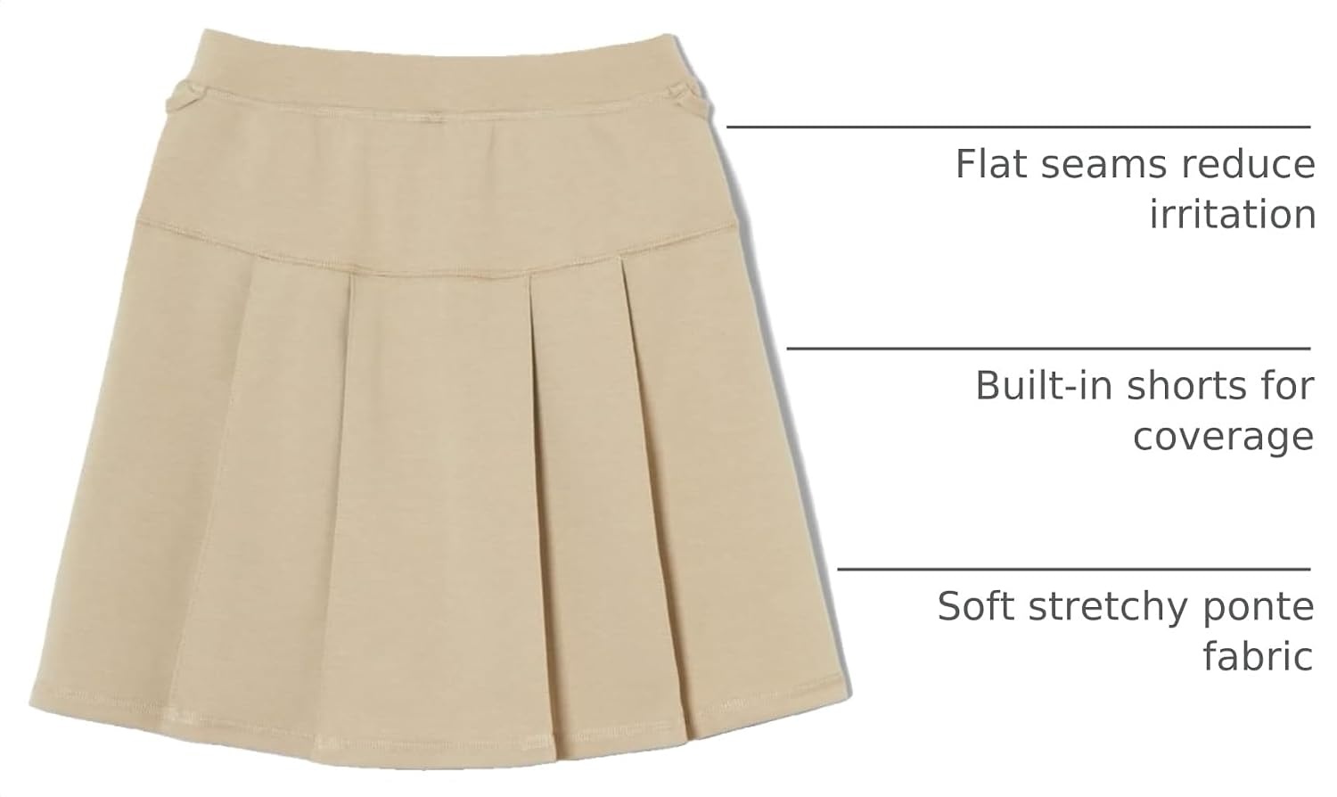 image:imageFrench Toast Girls Adaptive Pleated Ponte Scooter Skirt with PullUp Lift LoopsKhaki