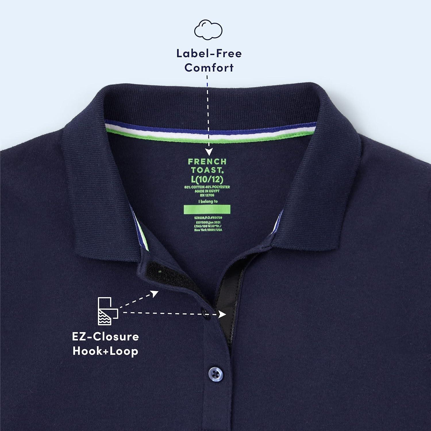 image:imageFrench Toast Girls Adaptive Short Sleeve Polo Dress with Hidden Hook and Loop Placket ClosureNavy
