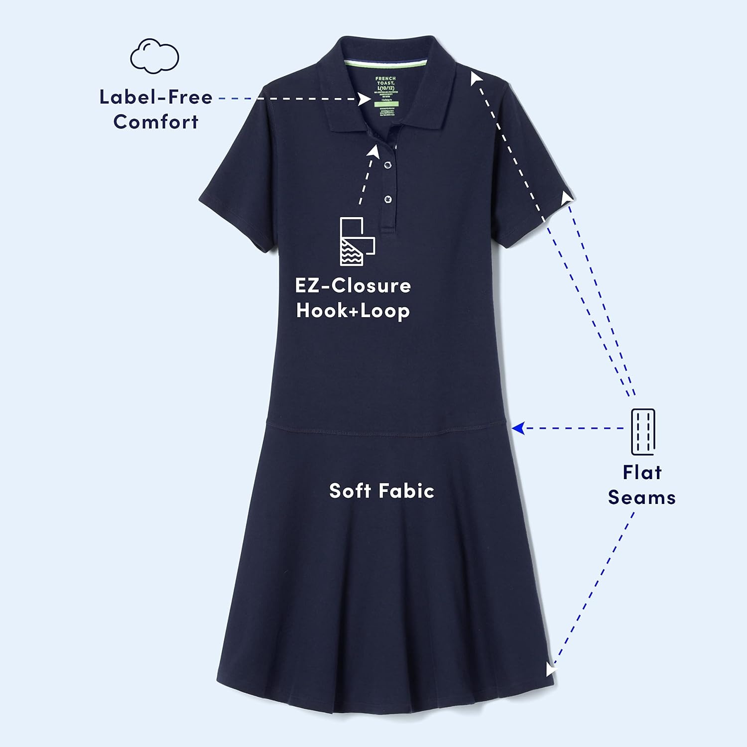 image:imageFrench Toast Girls Adaptive Short Sleeve Polo Dress with Hidden Hook and Loop Placket ClosureNavy