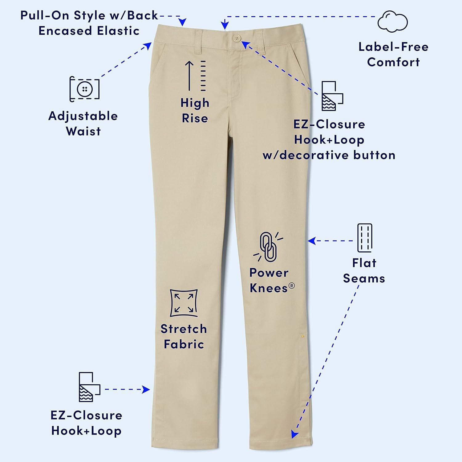 image:imageFrench Toast Girls Adaptive Straight Leg Pants with Hook and Loop Closure and PullApart Leg OpeningsNavy