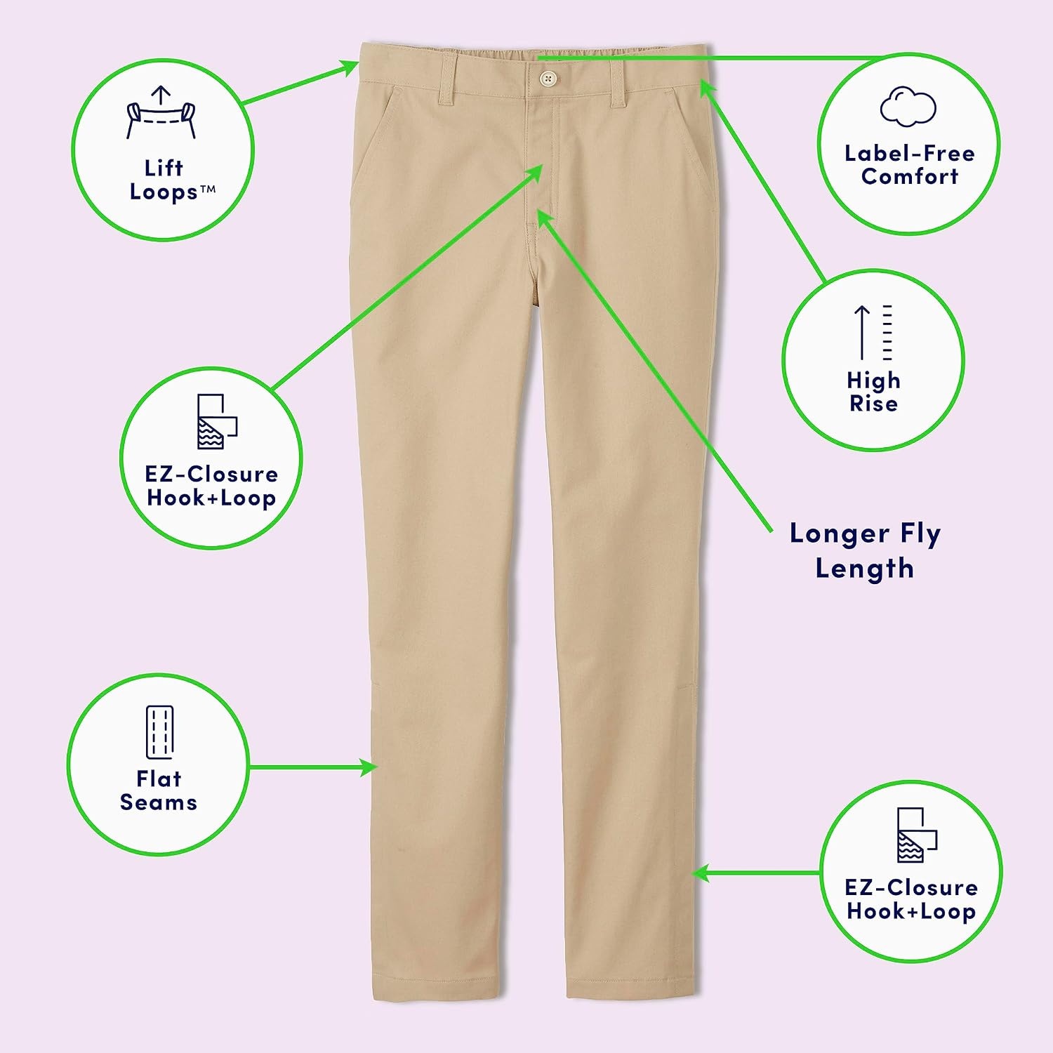 image:imageFrench Toast Girls Adaptive Straight Leg Stretch Twill PantKhaki New