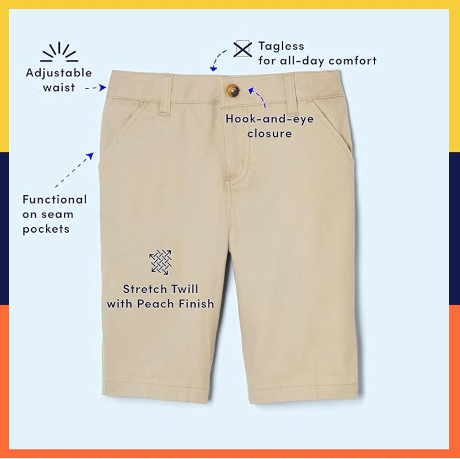 image:imageFrench Toast Girls Adjustable Waist Twill Bermuda ShortsGrey
