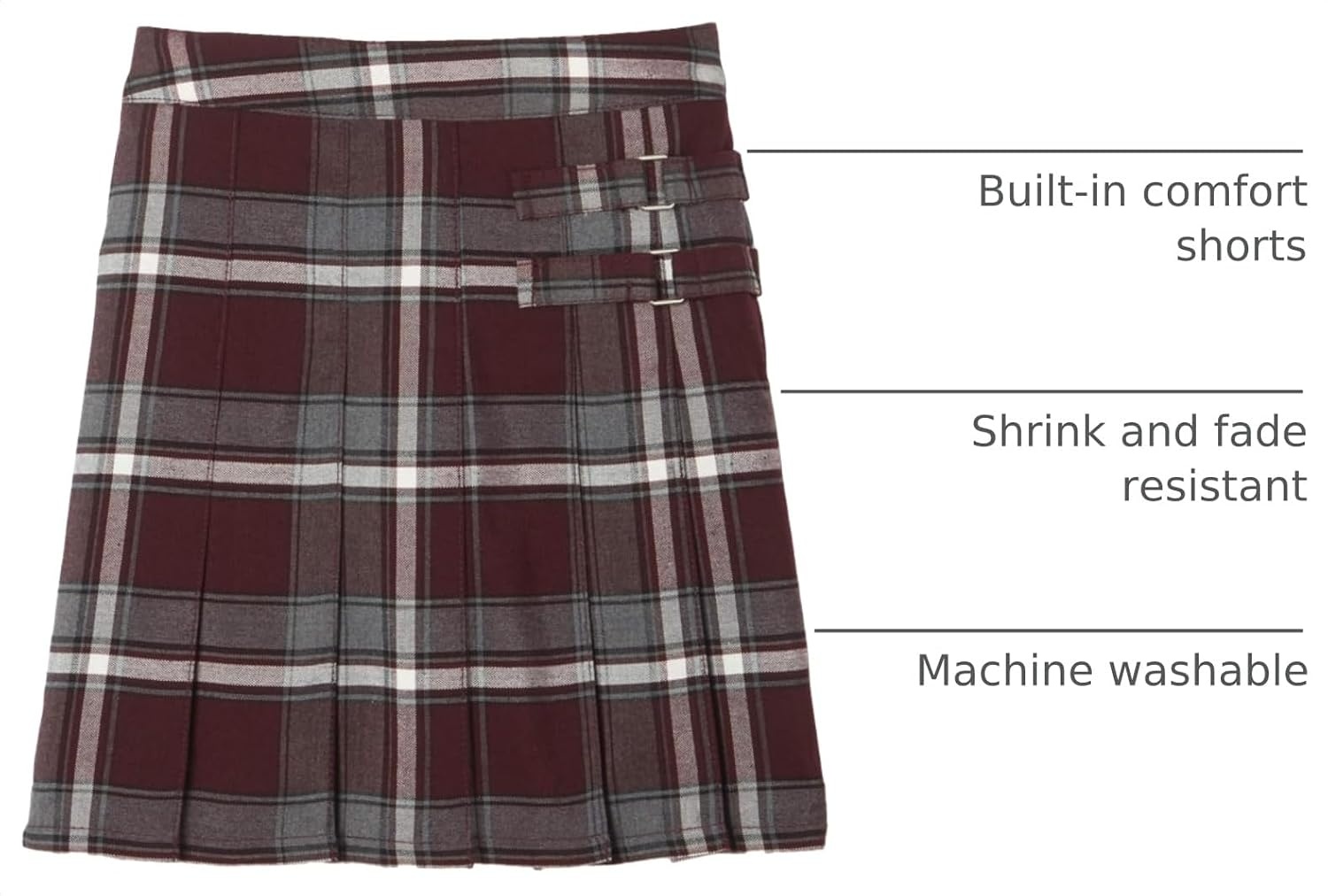 image:imageFrench Toast Girls Plaid Adjustable Waist PleatedFront Twotab ScooterBurgundy Plaid
