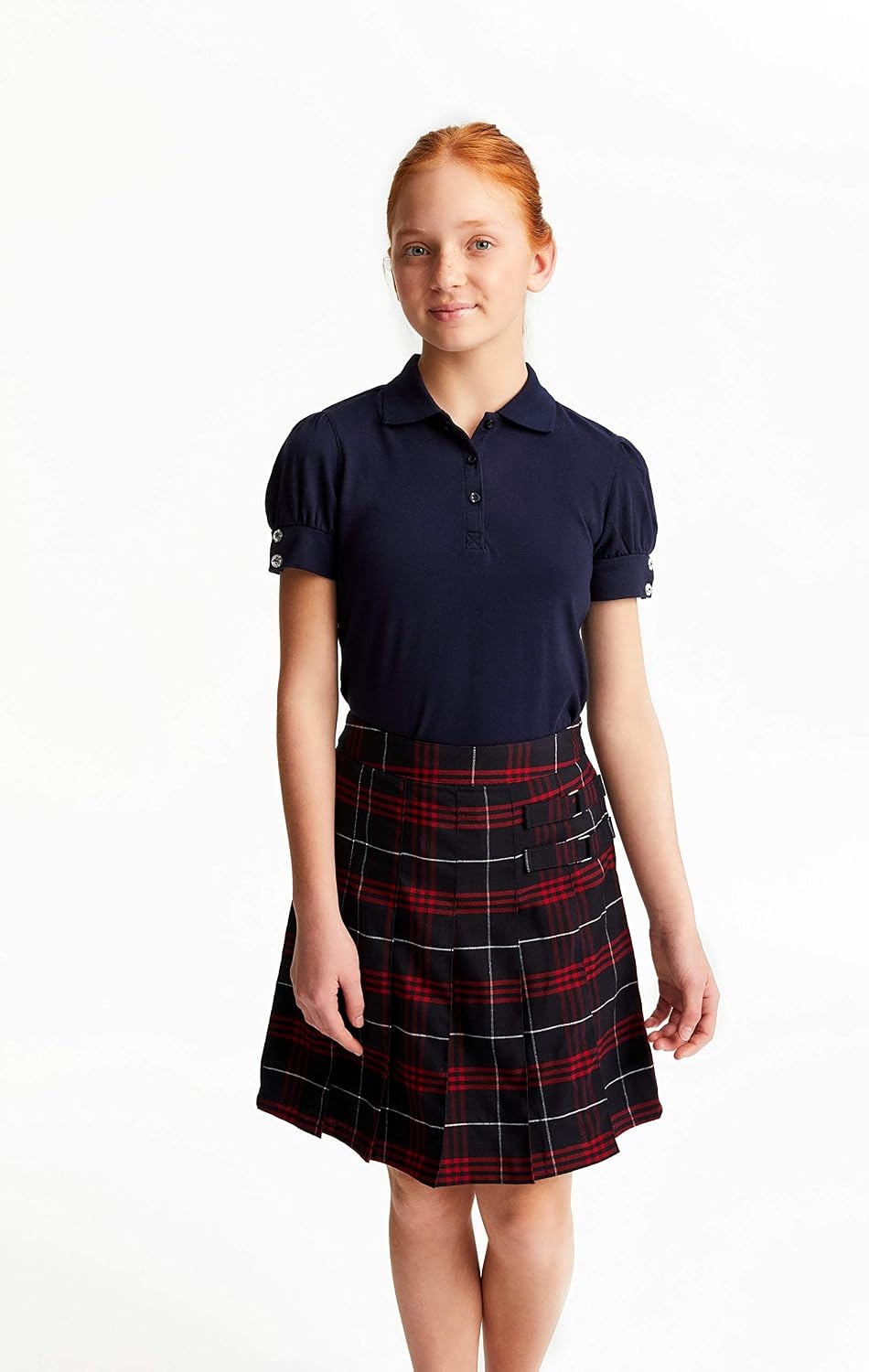 image:imageFrench Toast Girls Plaid Adjustable Waist PleatedFront Twotab ScooterNavy Red Plaid
