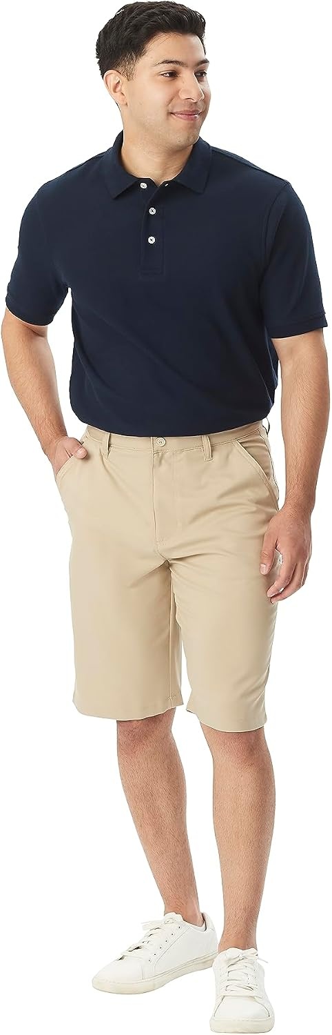 image:imageFrench Toast Mens Moisture Wicking Flat Front Stretch Microfiber Performance ShortKhaki