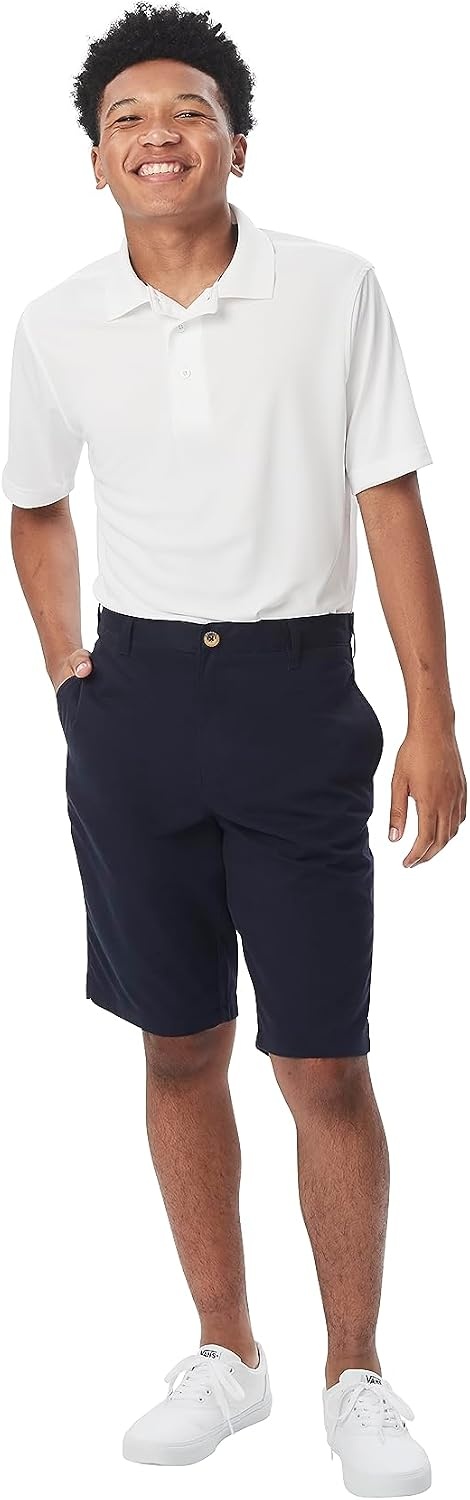 image:imageFrench Toast Mens Moisture Wicking Flat Front Stretch Microfiber Performance ShortNavy