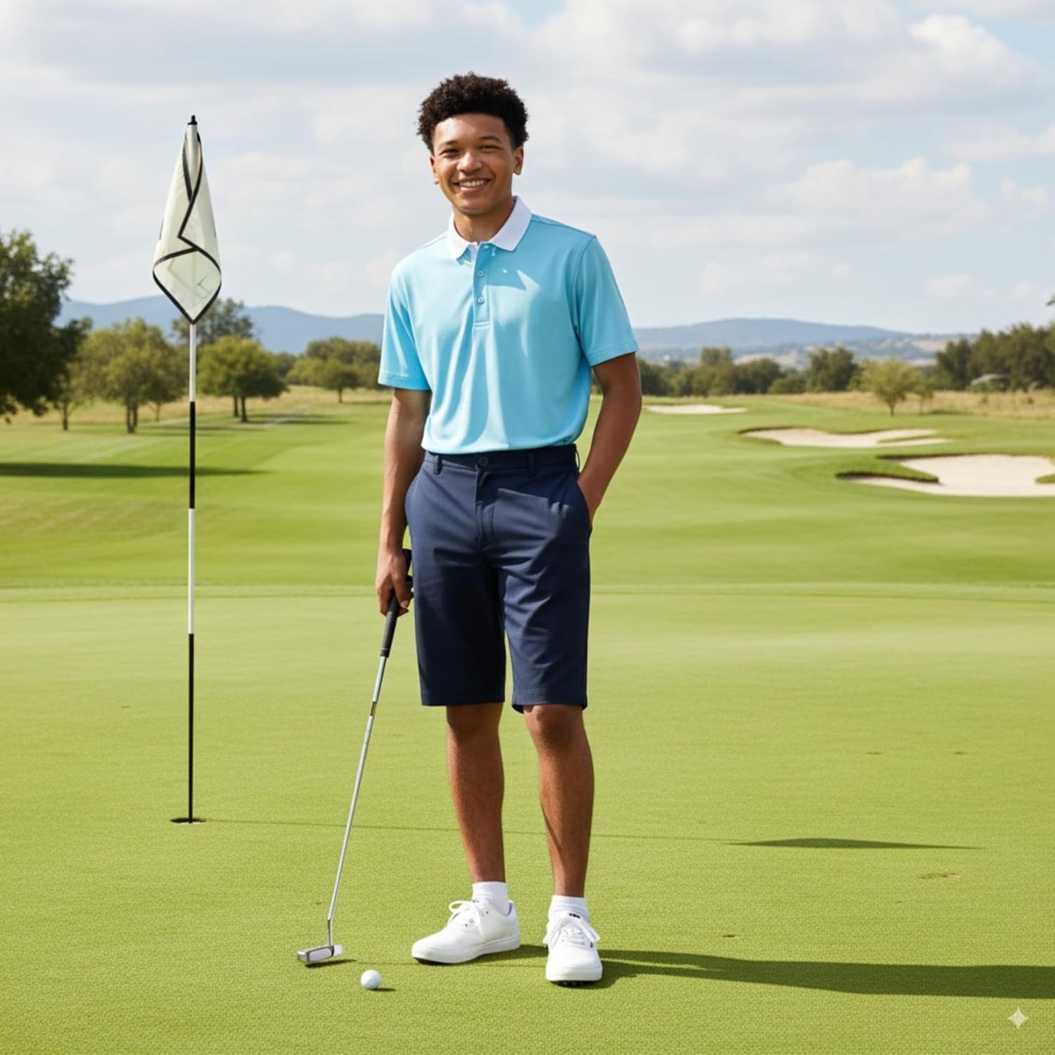 image:imageFrench Toast Mens Moisture Wicking Flat Front Stretch Microfiber Performance ShortNavy