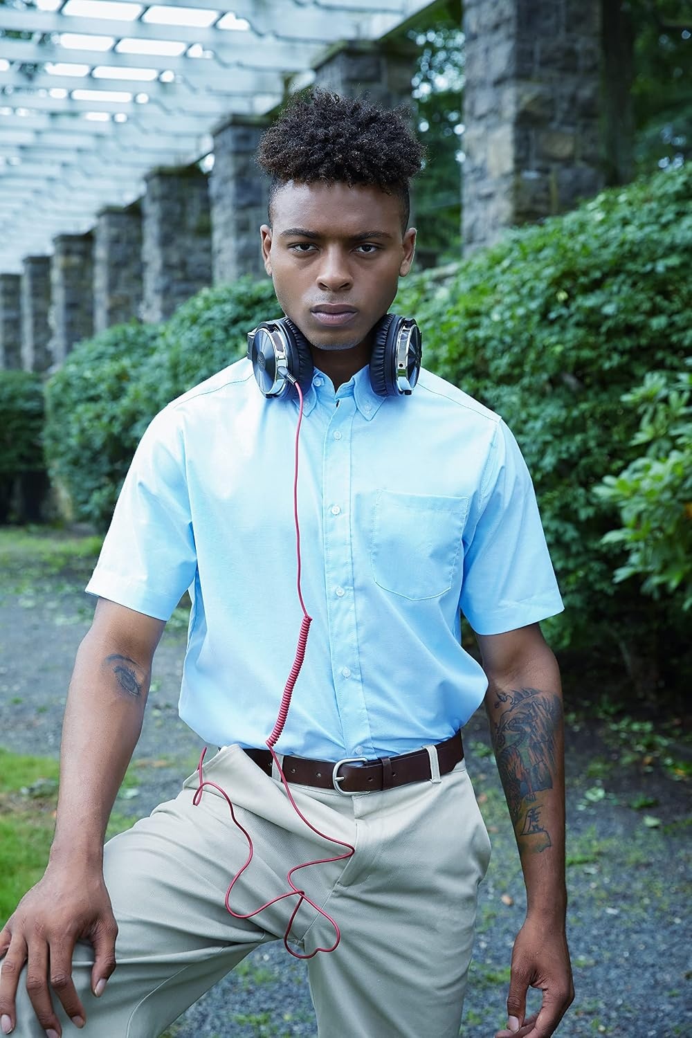 image:imageFrench Toast Mens Oxford Button Down Shirt with Expandable Collar and Short SleevesLight Blue