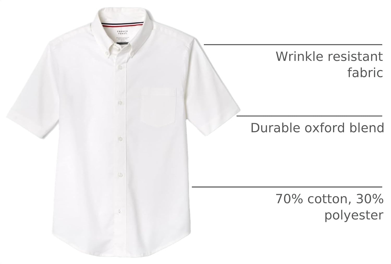 image:imageFrench Toast Mens Oxford Button Down Shirt with Expandable Collar and Short SleevesWhite