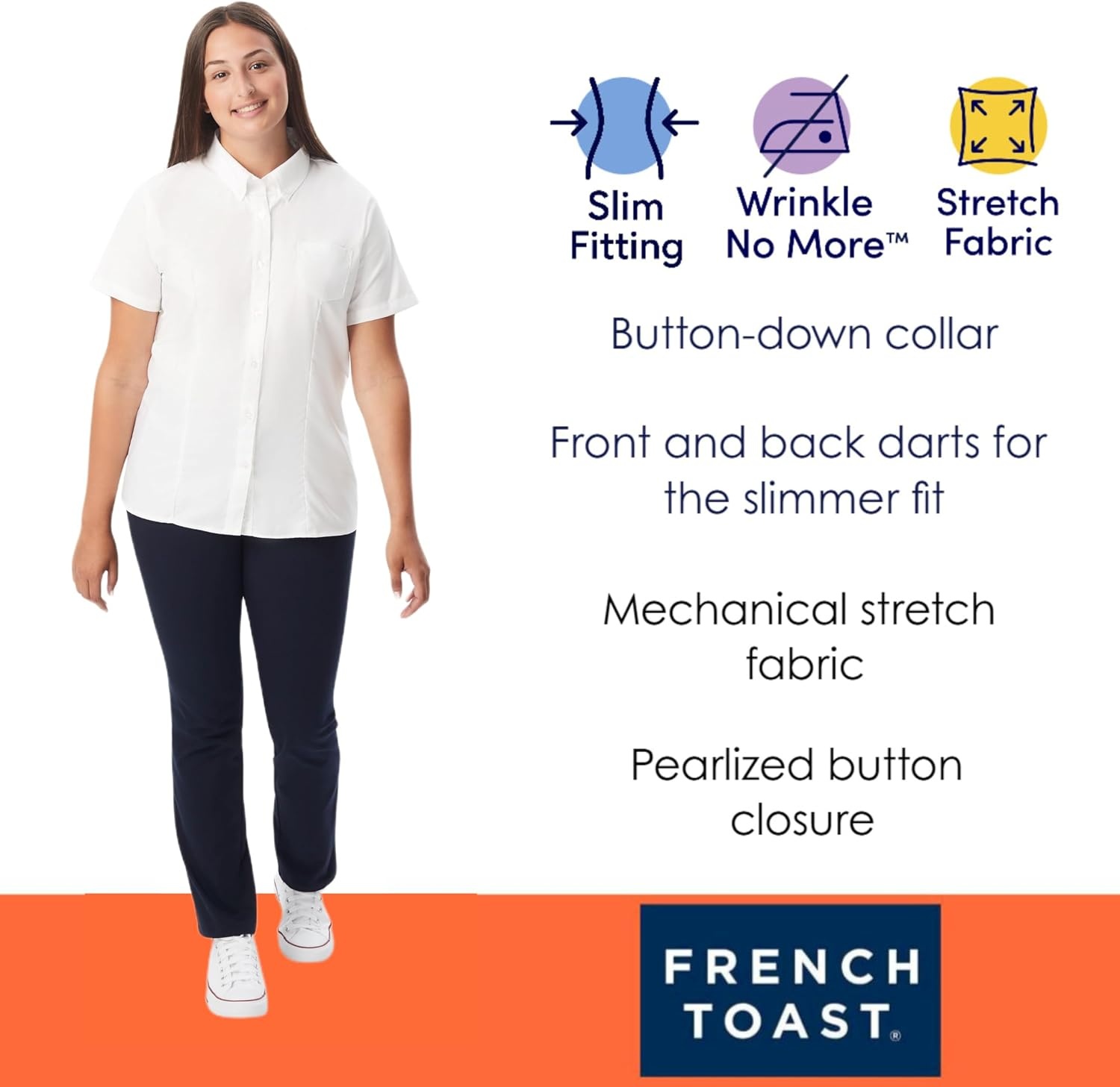 image:imageFrench Toast Womens Fitted Short Sleeve Oxford ShirtWhite