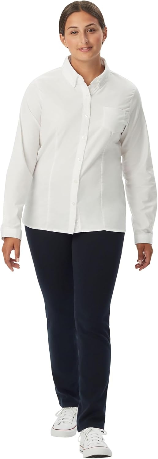 image:imageFrench Toast Womens Juniors Fitted Long Sleeve Oxford Shirt White LargeWhite