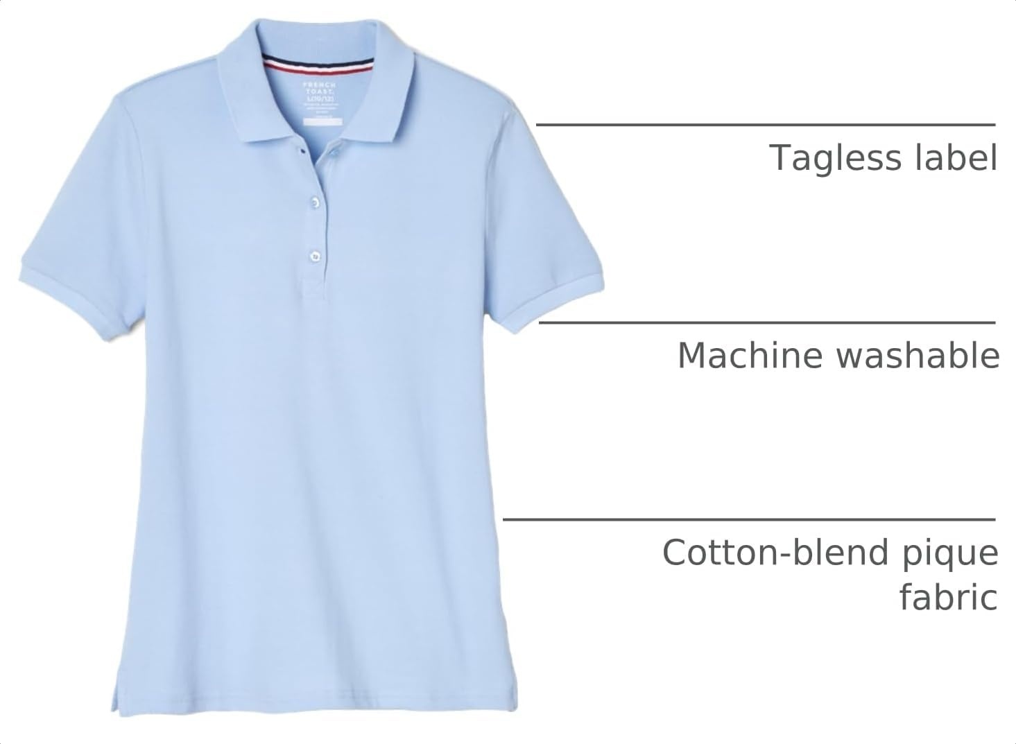 image:imageFrench Toast Womens Juniors Short Sleeve Stretch Pique Polo ShirtLight Blue