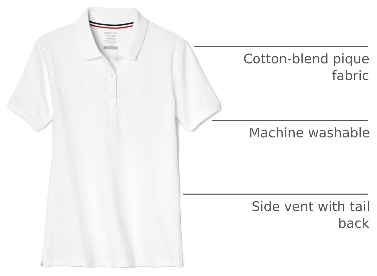 image:imageFrench Toast Womens Juniors Short Sleeve Stretch Pique Polo ShirtWhite