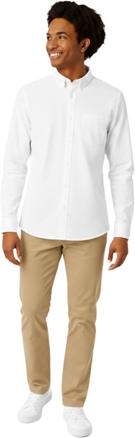 image:imageFrench Toast Young Mens Expandable Collar Button Up Shirt with Long SleevesWhite