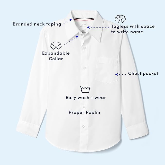 image:imageFrench Toast Young Mens Expandable Collar Button Up Shirt with Long SleevesWhite