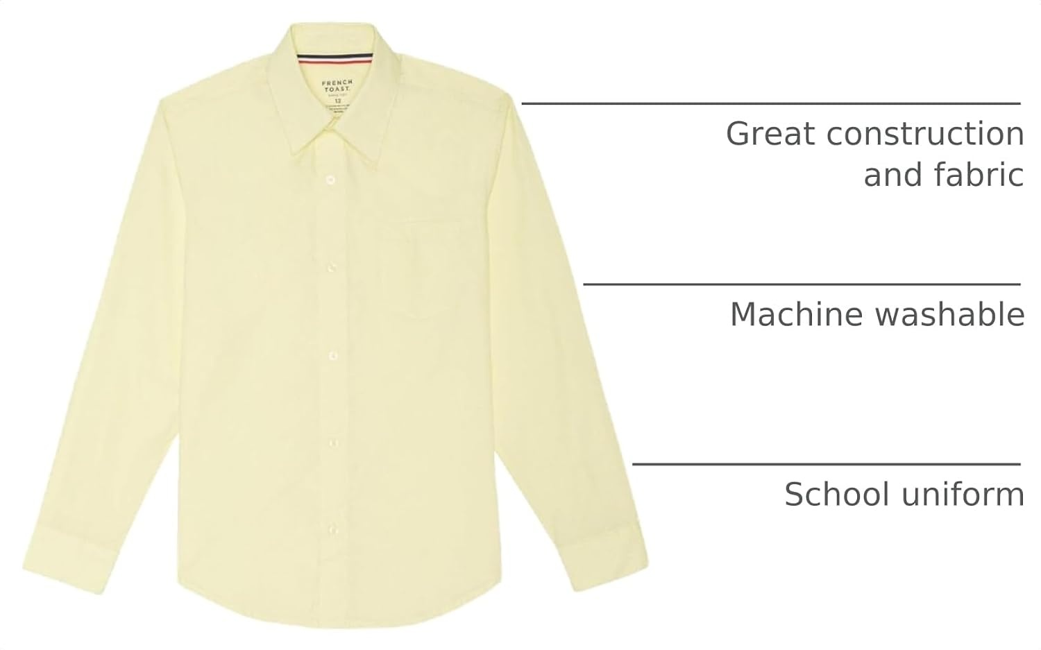 image:imageFrench Toast Young Mens Expandable Collar Button Up Shirt with Long SleevesYellow