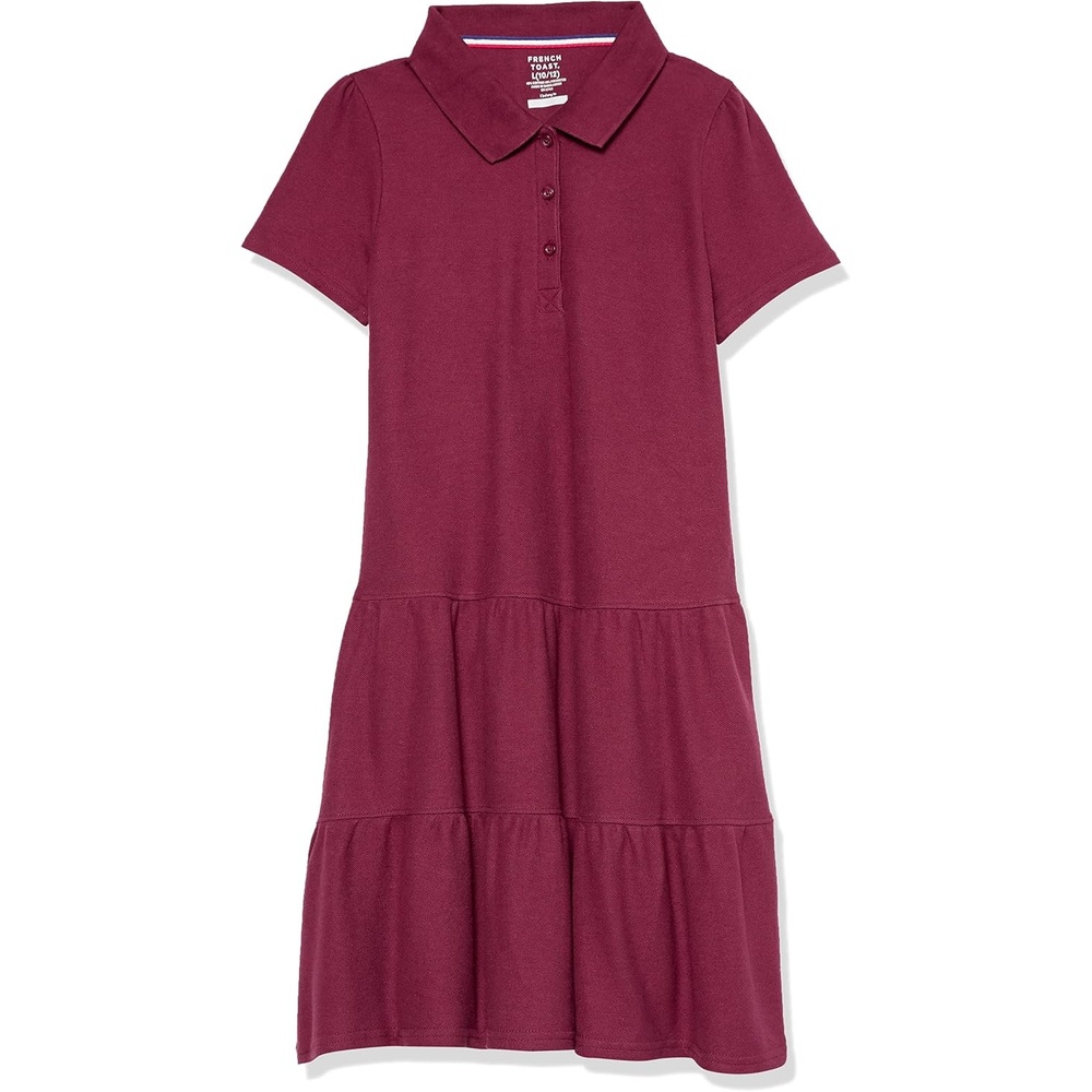image:imageFrench Toast Girls Short Sleeve Ruffle Pique Polo DressBurgundy