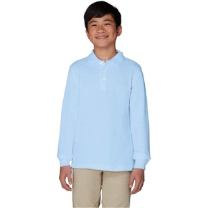 French Toast Boys Pique Polo School Uniform Shirt with Long Sleeves for Boys and Girls(Blue)