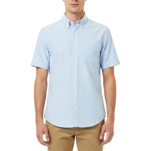 French Toast Men’s Oxford Button Down Shirt with Expandable Collar and Short Sleeves(Light Blue)