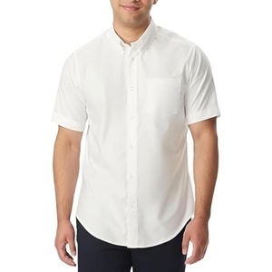 French Toast Men’s Oxford Button Down Shirt with Expandable Collar and Short Sleeves(White)
