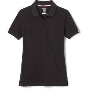 French Toast Women’s Juniors’ Short Sleeve Stretch Pique Polo Shirt(Black)