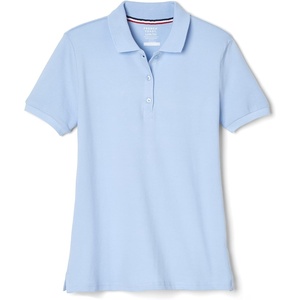 French Toast Women’s Juniors’ Short Sleeve Stretch Pique Polo Shirt(Light Blue)