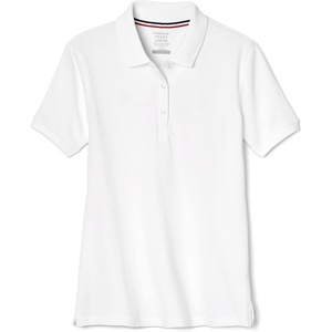 French Toast Women’s Juniors’ Short Sleeve Stretch Pique Polo Shirt(White)
